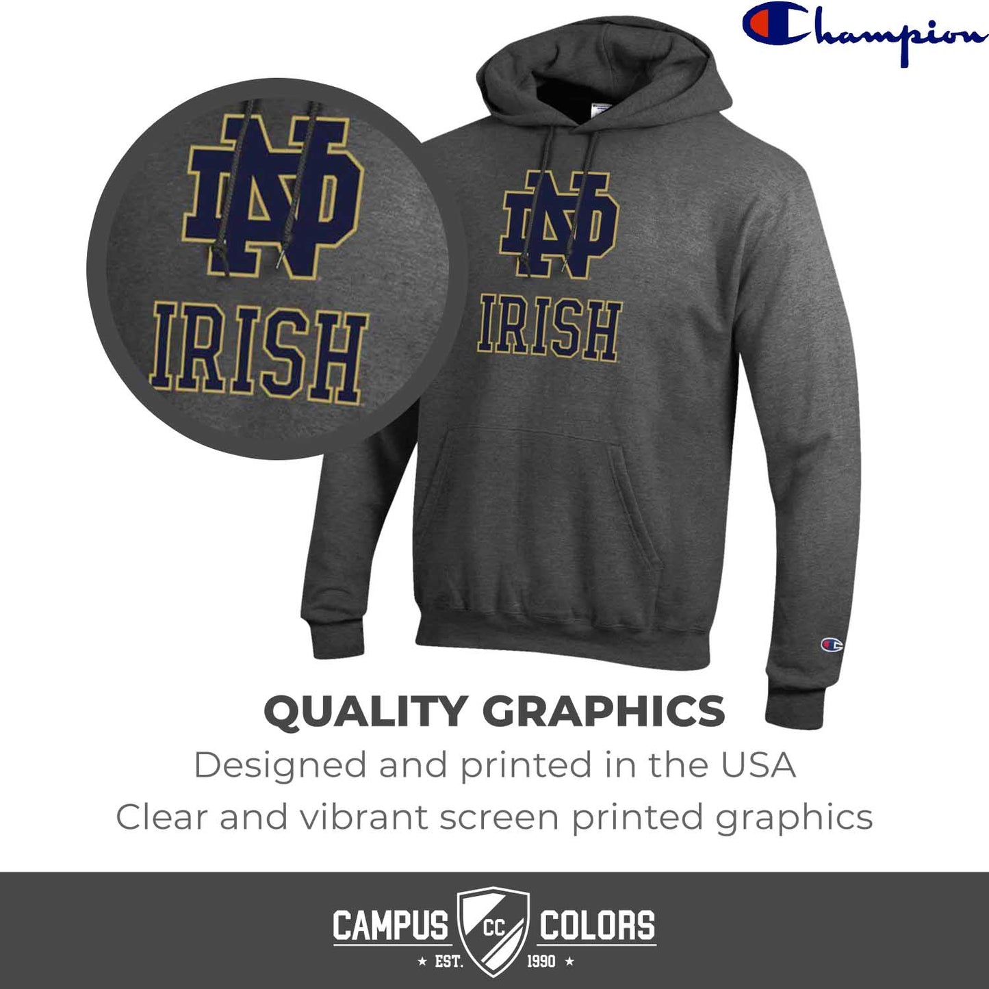 Notre Dame Fighting Irish Adult Mascot Fleece Hooded Sweatshirt - Charcoal