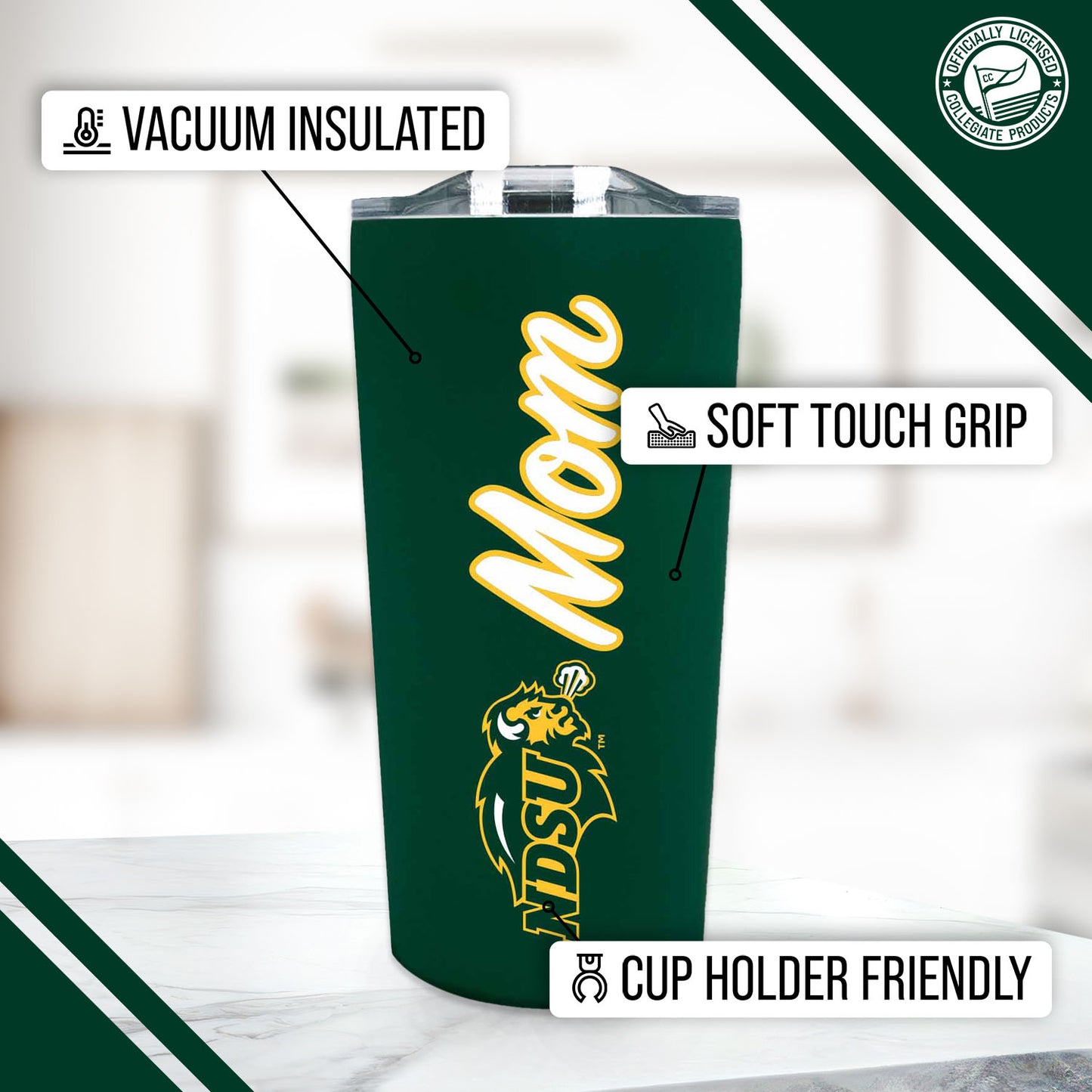 North Dakota State Bison NCAA Stainless Steel Travel Tumbler for Mom - Green