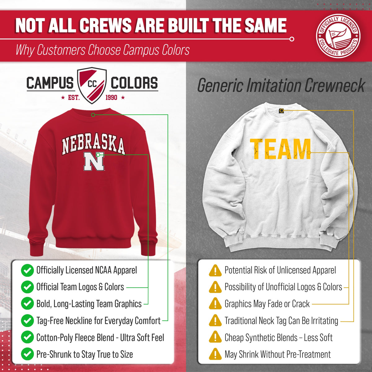 Nebraska Cornhuskers Adult Arch & Logo Soft Style Gameday Crewneck Sweatshirt - Red
