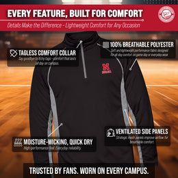 Nebraska Cornhuskers Mens NCAA Campus Classic Long Sleeve 1/4 Zip Windshirt - Black
