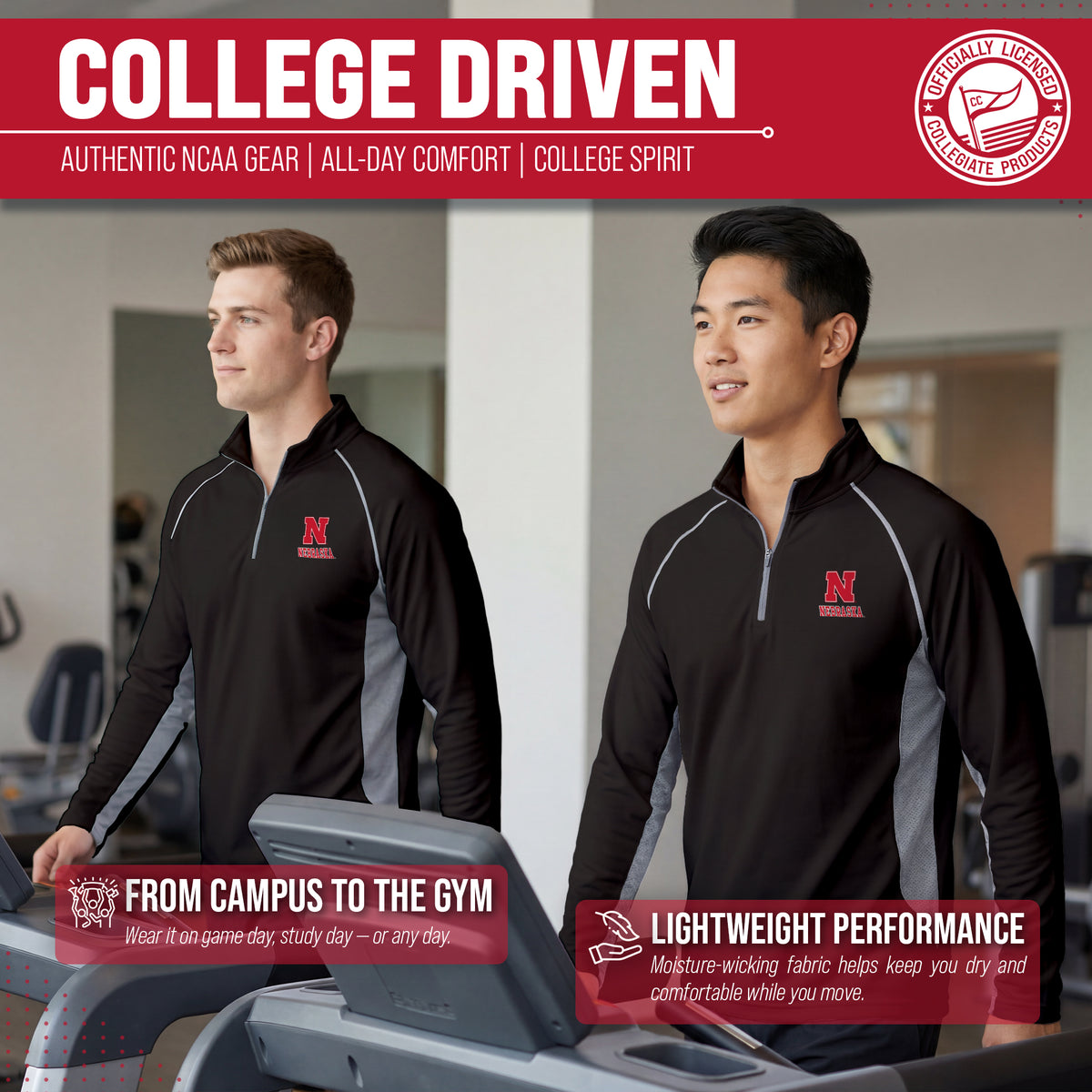 Nebraska Cornhuskers  Campus Classic 1/4 Zip Windshirt Men's Pullover - Black