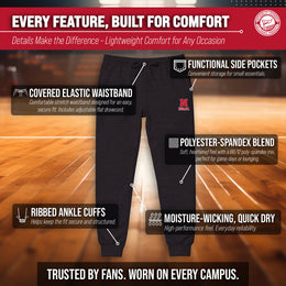 Nebraska Cornhuskers NCAA Men’s University Cloud Jersey Performance Jogger Pants with Drawstring Waistband - Black Heather