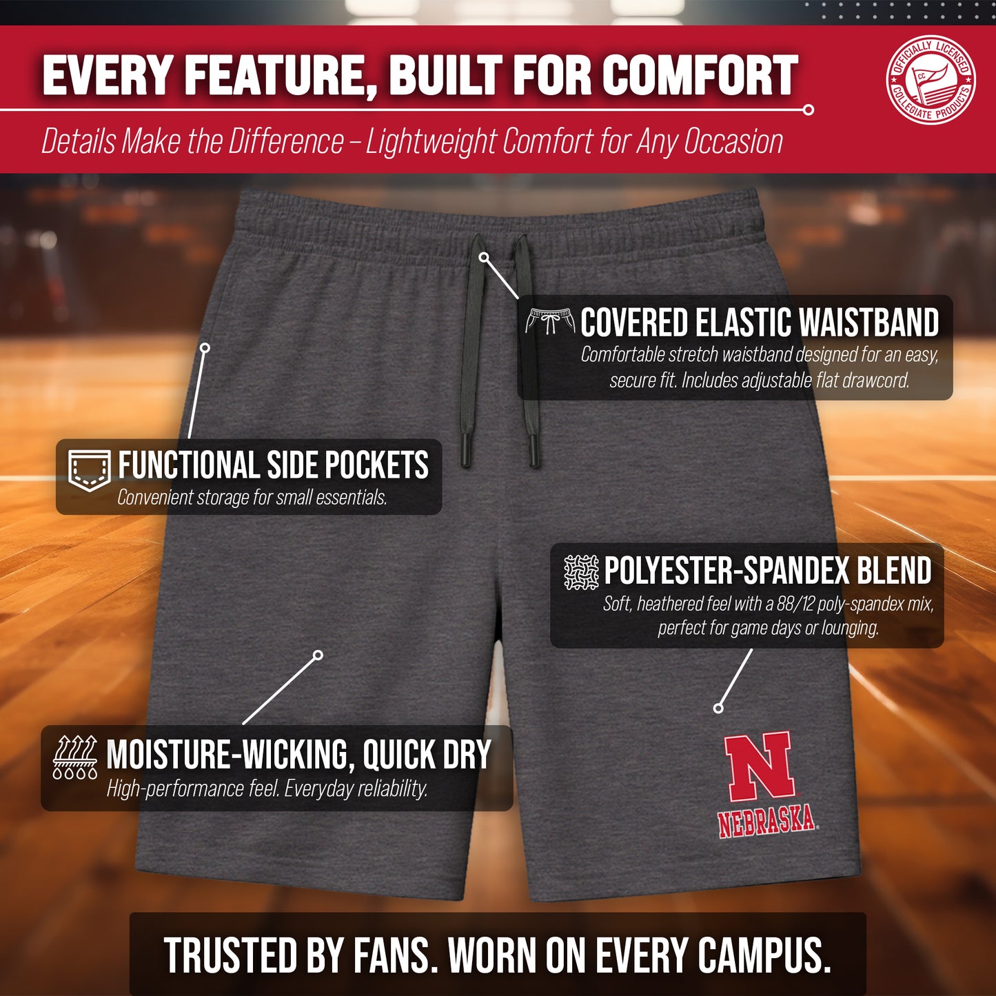 Nebraska Cornhuskers NCAA Men’s University Athletic Performance Shorts - Black Heather