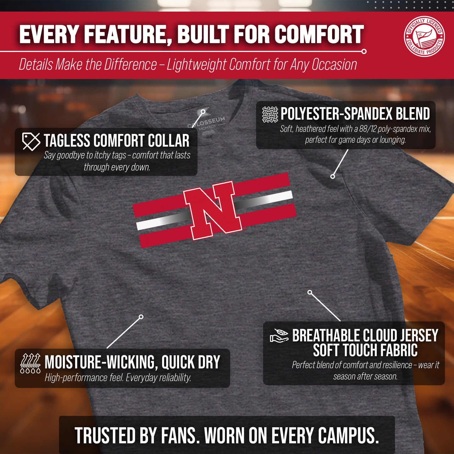 Nebraska Cornhuskers Unisex NCAA Scholarship Cloud Jersey Athletic Short Sleeve Performance Tee - Black Heather