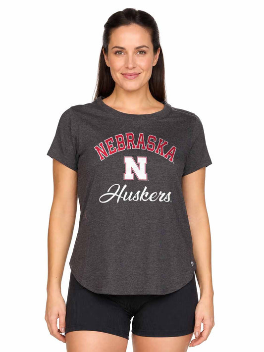 Nebraska Cornhuskers  Women's NCAA Tailgate Heathered Tee - Black Heather