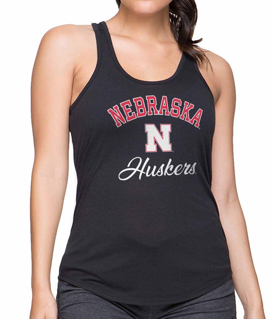 Nebraska Cornhuskers NCAA Womens Tag-Less Ultra Soft Tailgate Tank Top - Black Heather