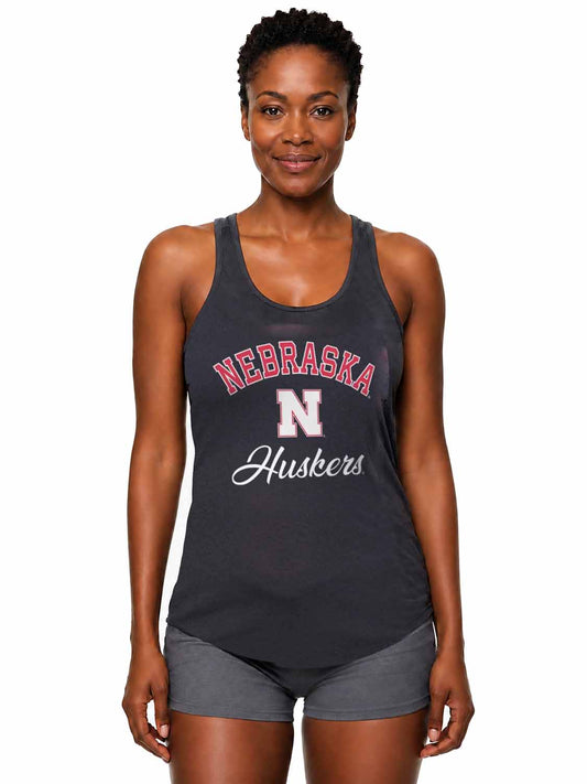 Nebraska Cornhuskers  Tailgate Racerback Tank Top NCAA Women's Licensed - Black Heather
