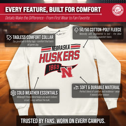 Nebraska Cornhuskers NCAA Adult Unisex Varsity Club Pennant Crewneck Fleece Sweatshirt - Off White