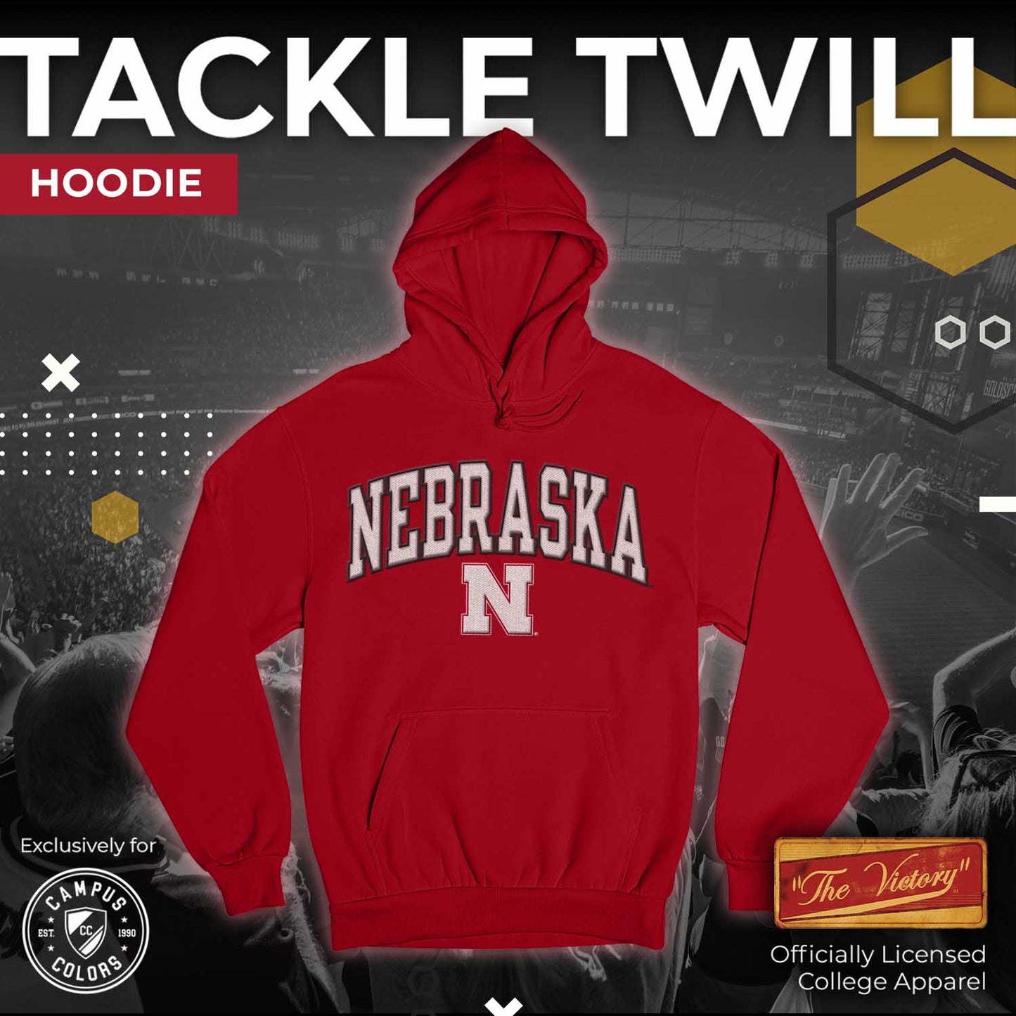 Nebraska Cornhuskers NCAA Adult Tackle Twill Hooded Sweatshirt - Red