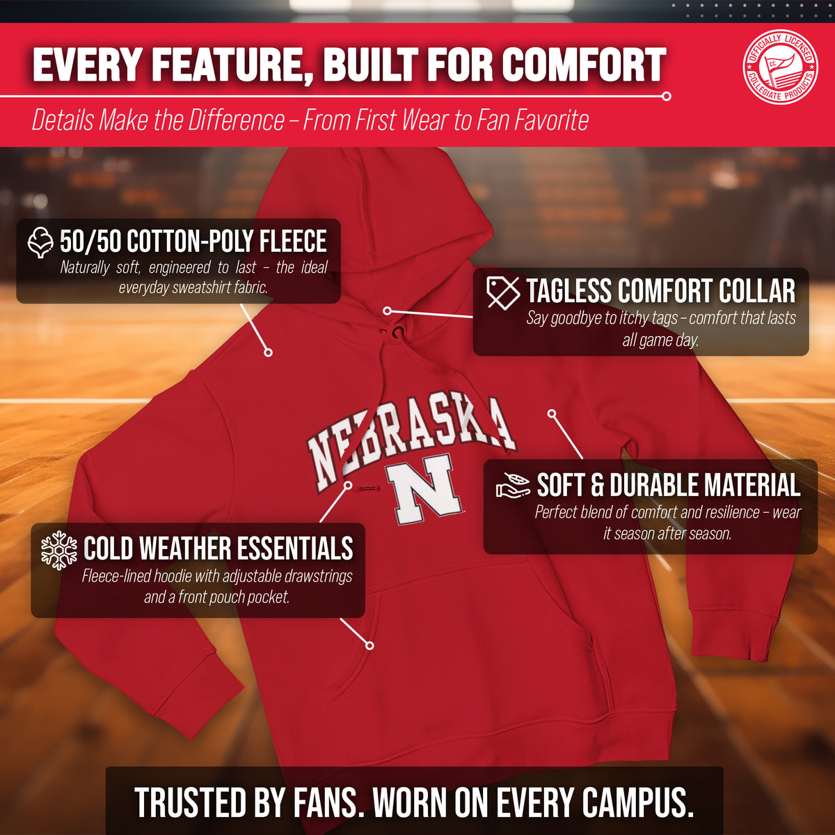 NEB Arch & Logo Gameday Hoodie - Red