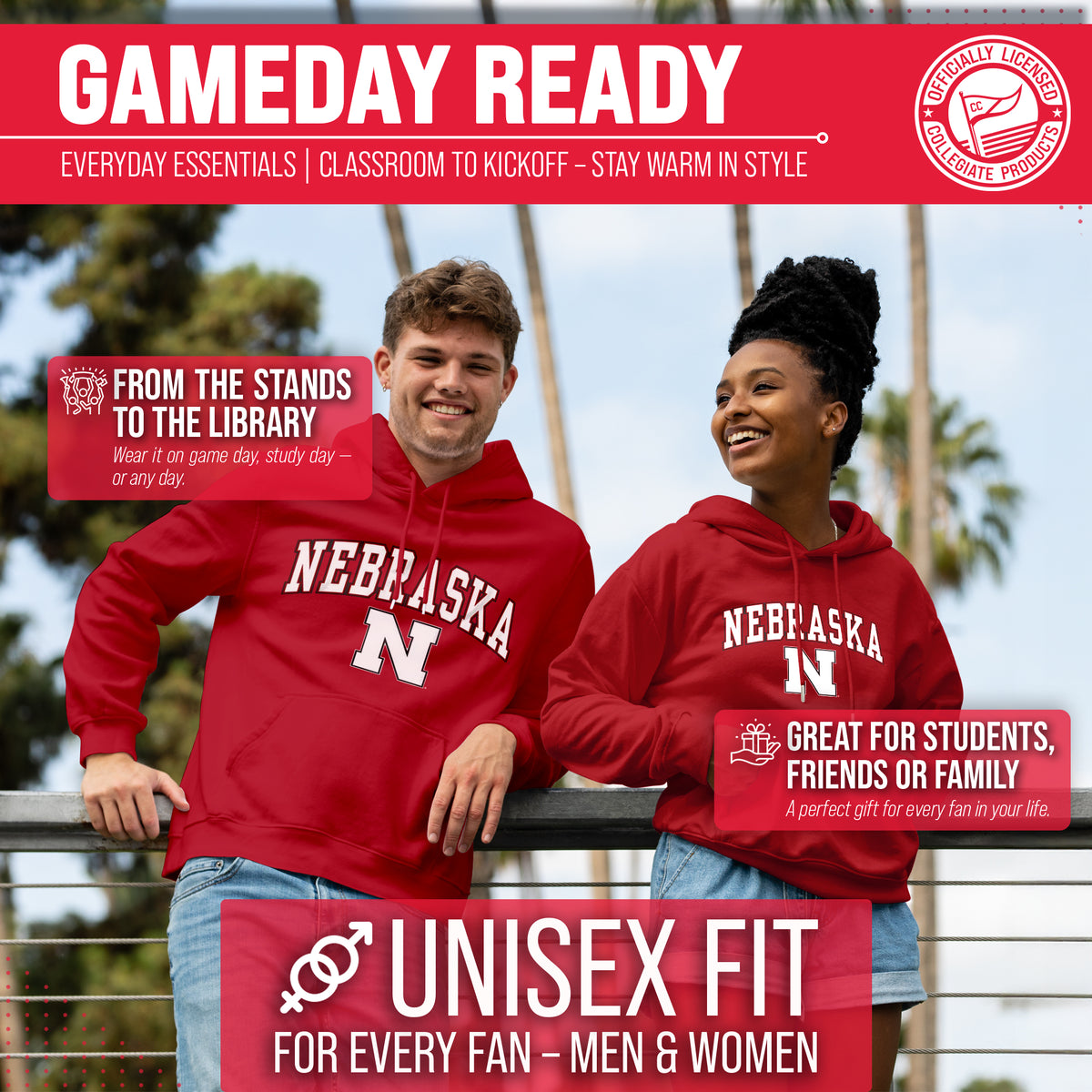 NEB Arch & Logo Gameday Hoodie - Red