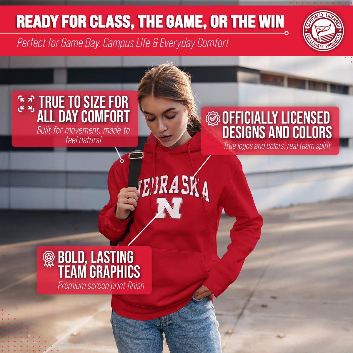 NEB Arch & Logo Gameday Hoodie - Red