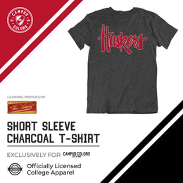 Nebraska Cornhuskers Campus Colors NCAA Adult Cotton Blend Charcoal Tagless T-Shirt - Charcoal
