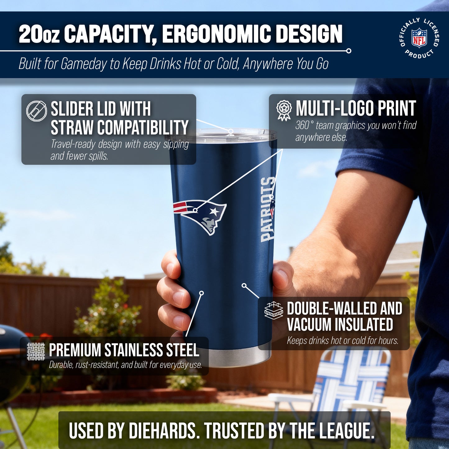 New England Patriots NFL 20oz Gameday Stainless Steel Tumbler - Navy