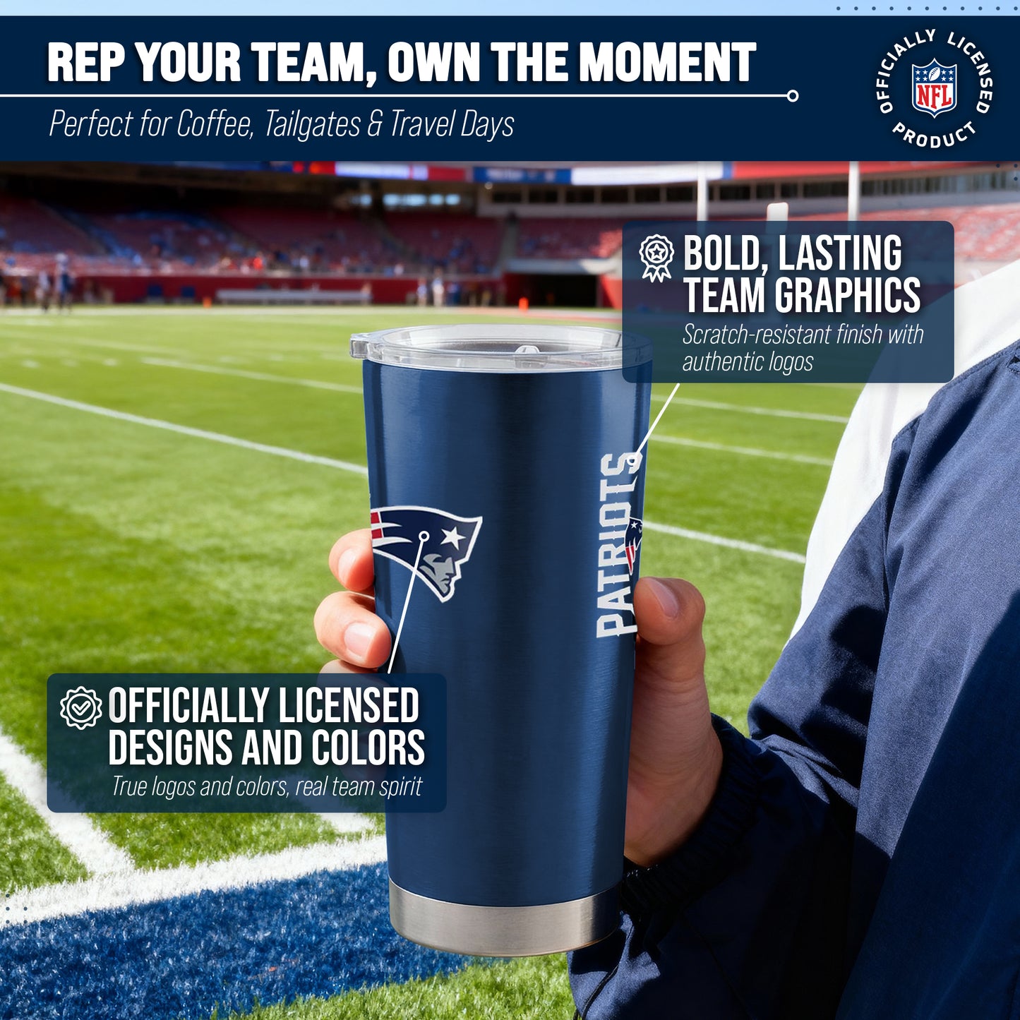New England Patriots NFL 20oz Gameday Stainless Steel Tumbler - Navy