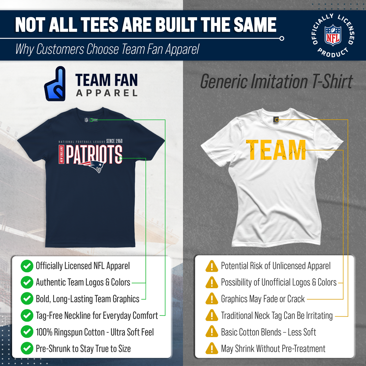 New England Patriots NFL Adult Modern Endzone Tag-Less T-Shirt - Navy