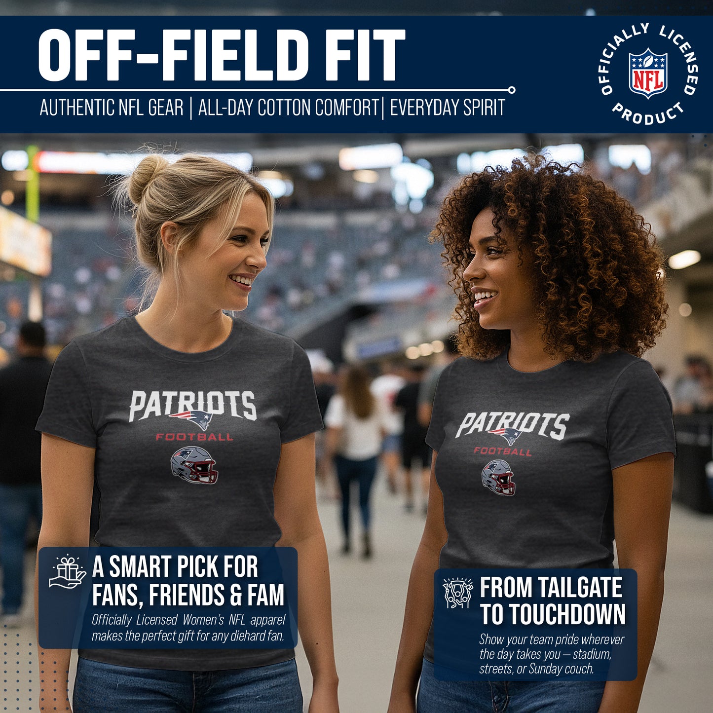 New England Patriots Women's NFL Football Helmet Short Sleeve Tagless T-Shirt - Charcoal