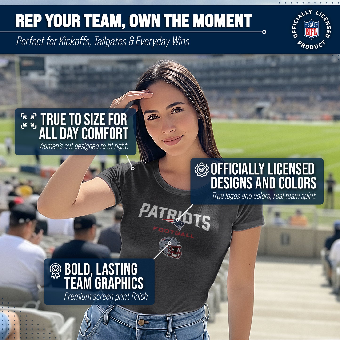 New England Patriots Women's NFL Football Helmet Short Sleeve Tagless T-Shirt - Charcoal