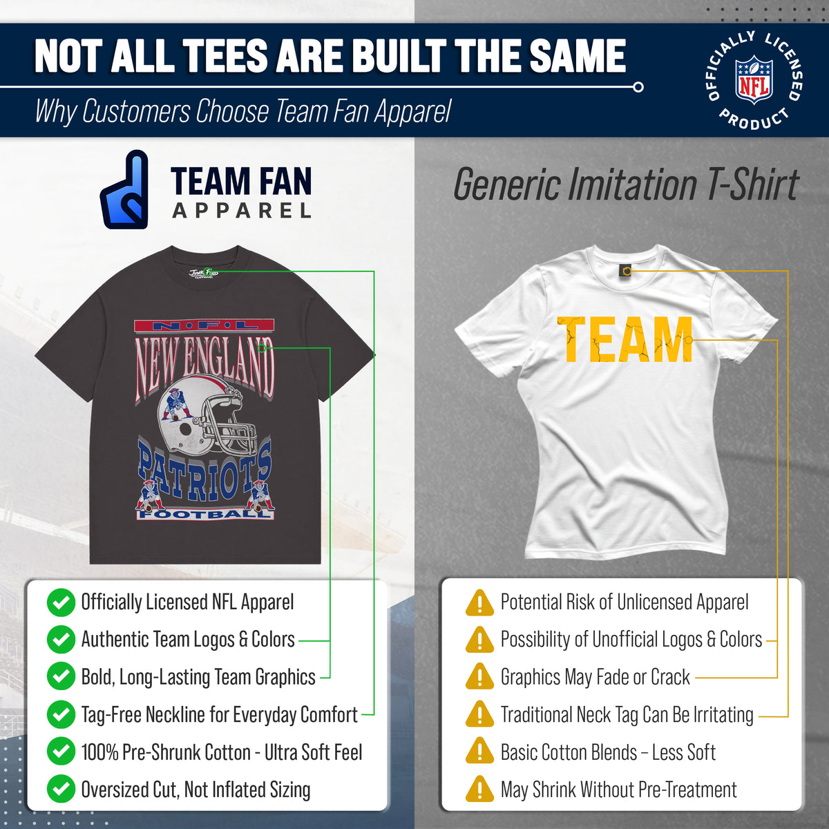 New England Patriots  NFL Franchise Oversized Cotton Tee Men Short Sleeve - Black