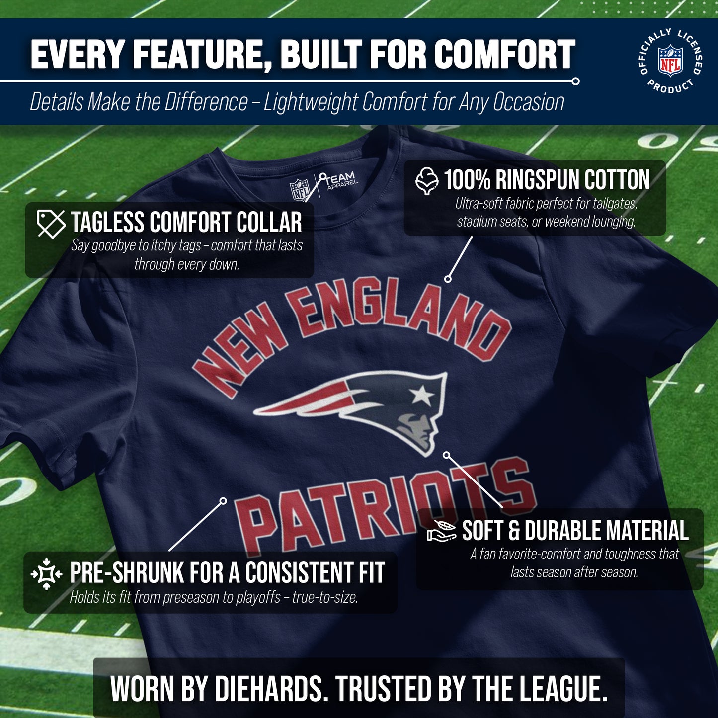 New England Patriots Team Fan Apparel NFL  Gameday T-Shirt - Navy
