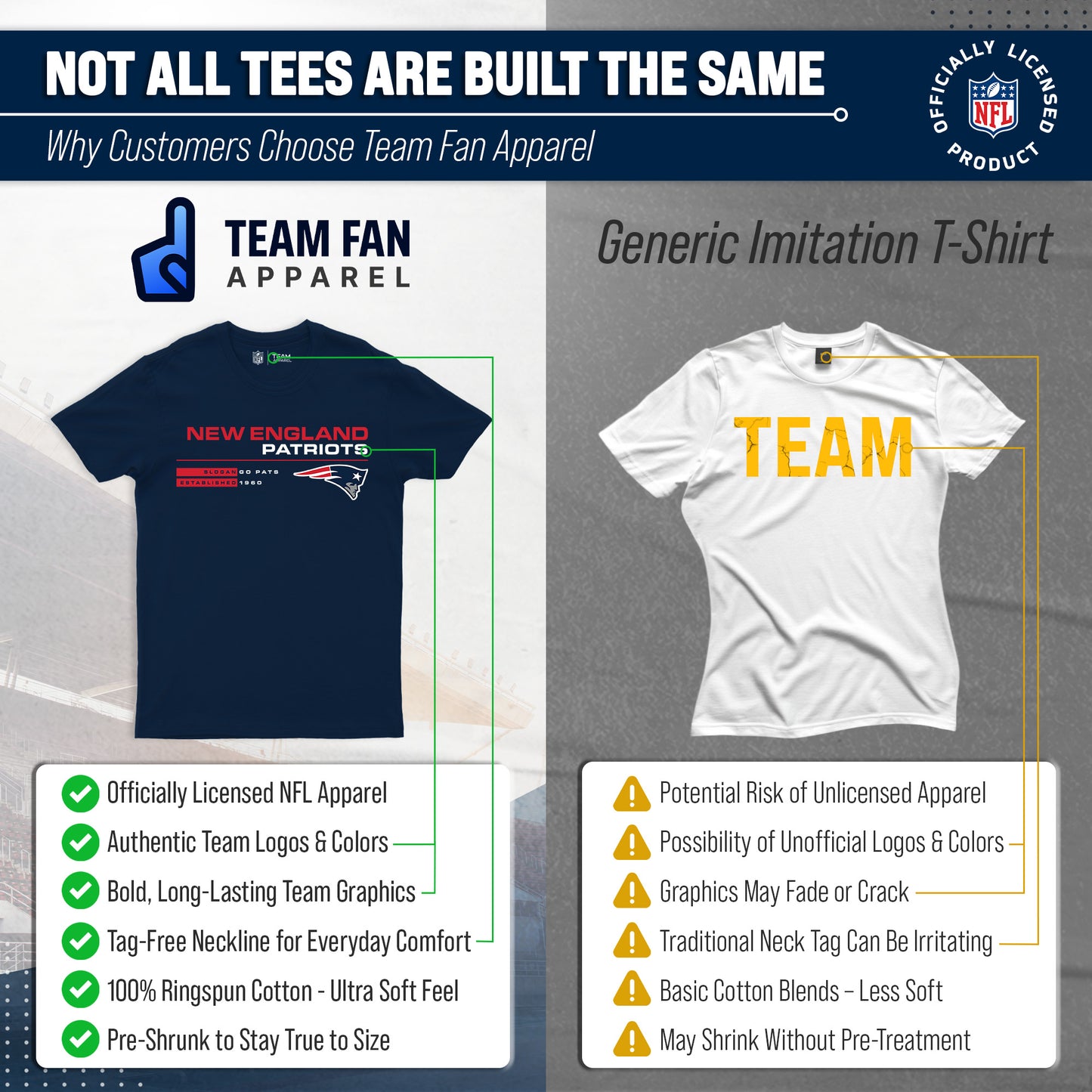New England Patriots Adult NFL Speed Stat Sheet T-Shirt - Navy