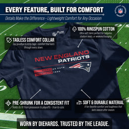 New England Patriots Adult NFL Speed Stat Sheet T-Shirt - Navy