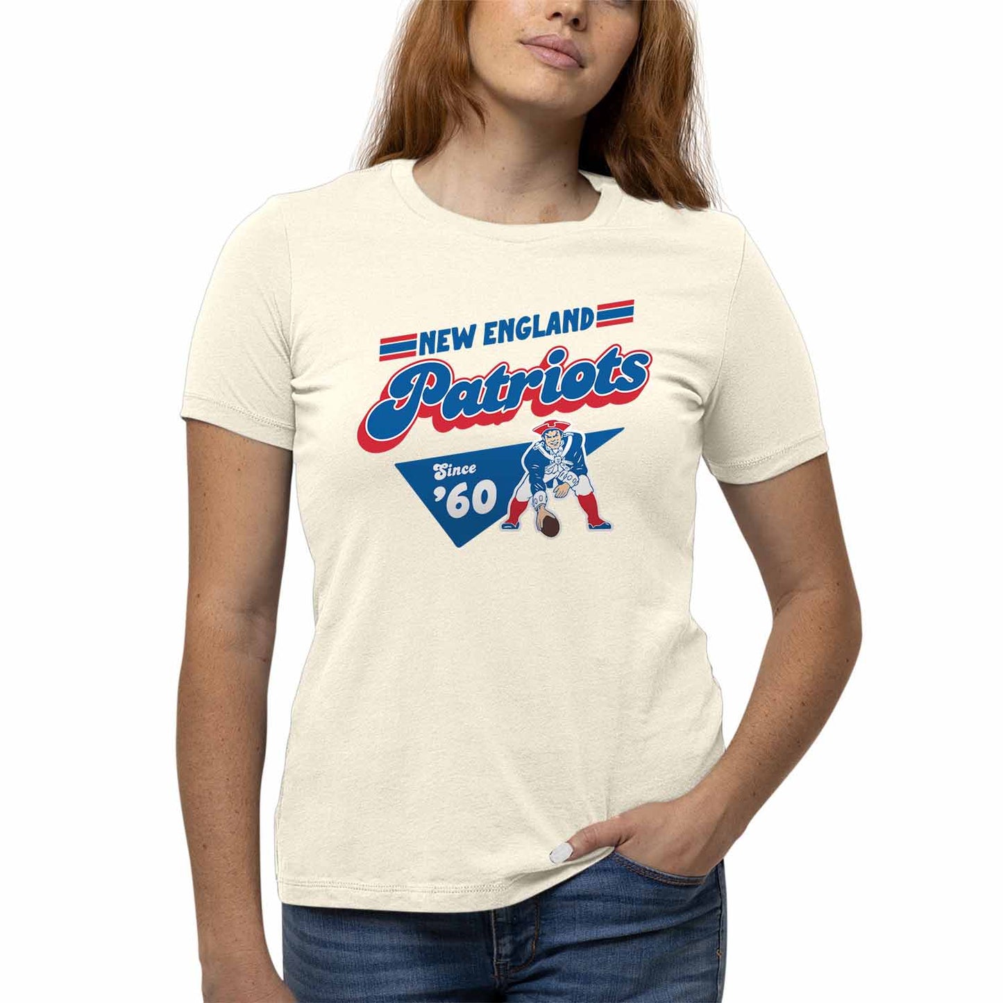 New England Patriots NFL Womens Vintage Charm Tag-Less Soft T-Shirt - Birch