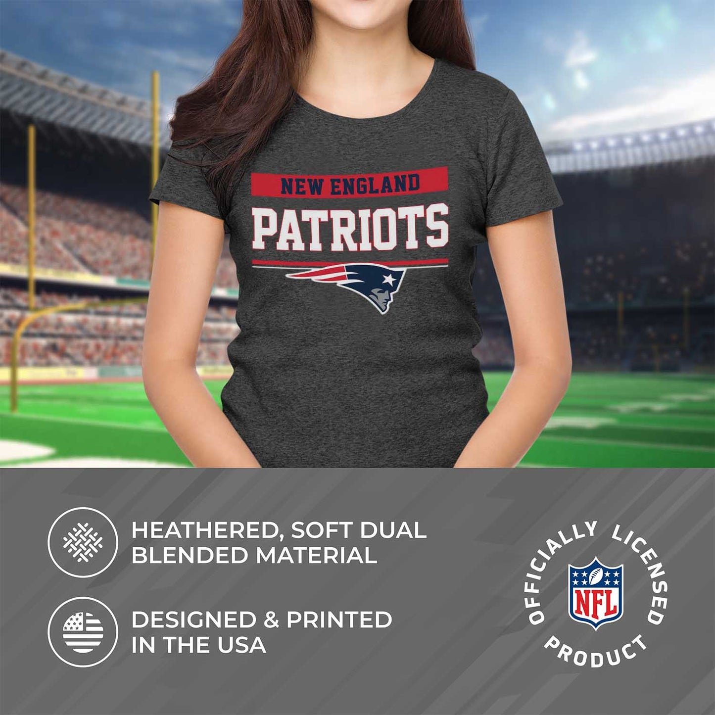 New England Patriots NFL Women's Team Block Plus Sized Relaxed Fit T-Shirt - Charcoal