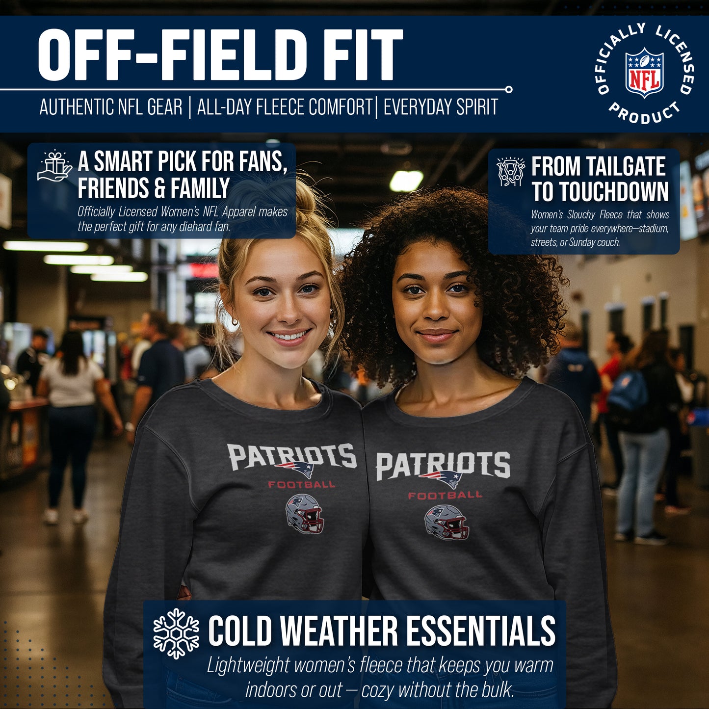 New England Patriots NFL Womens Helmet French Terry Slouchy Top - Charcoal