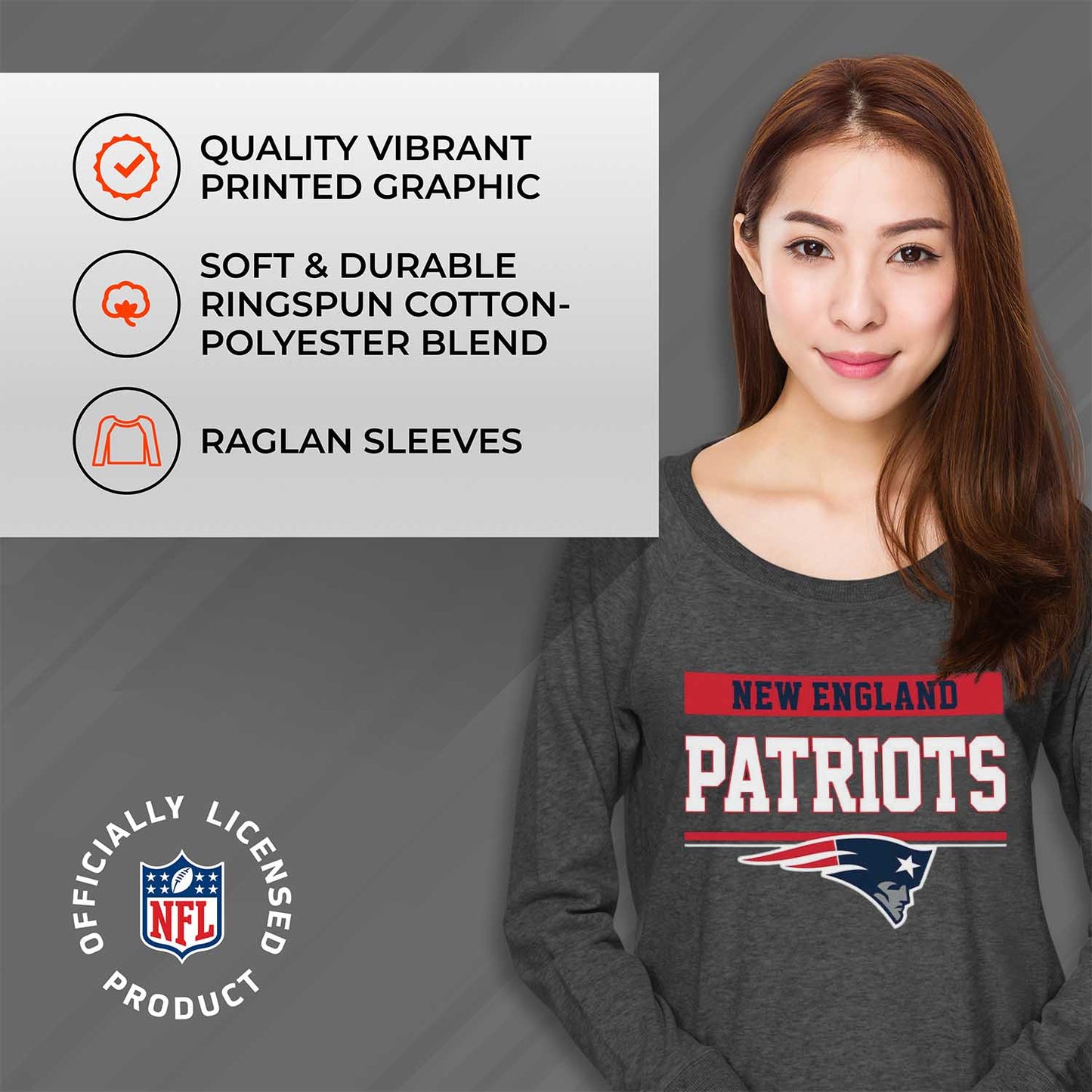 New England Patriots NFL Womens Team Block French Terry Slouchy Top - Charcoal