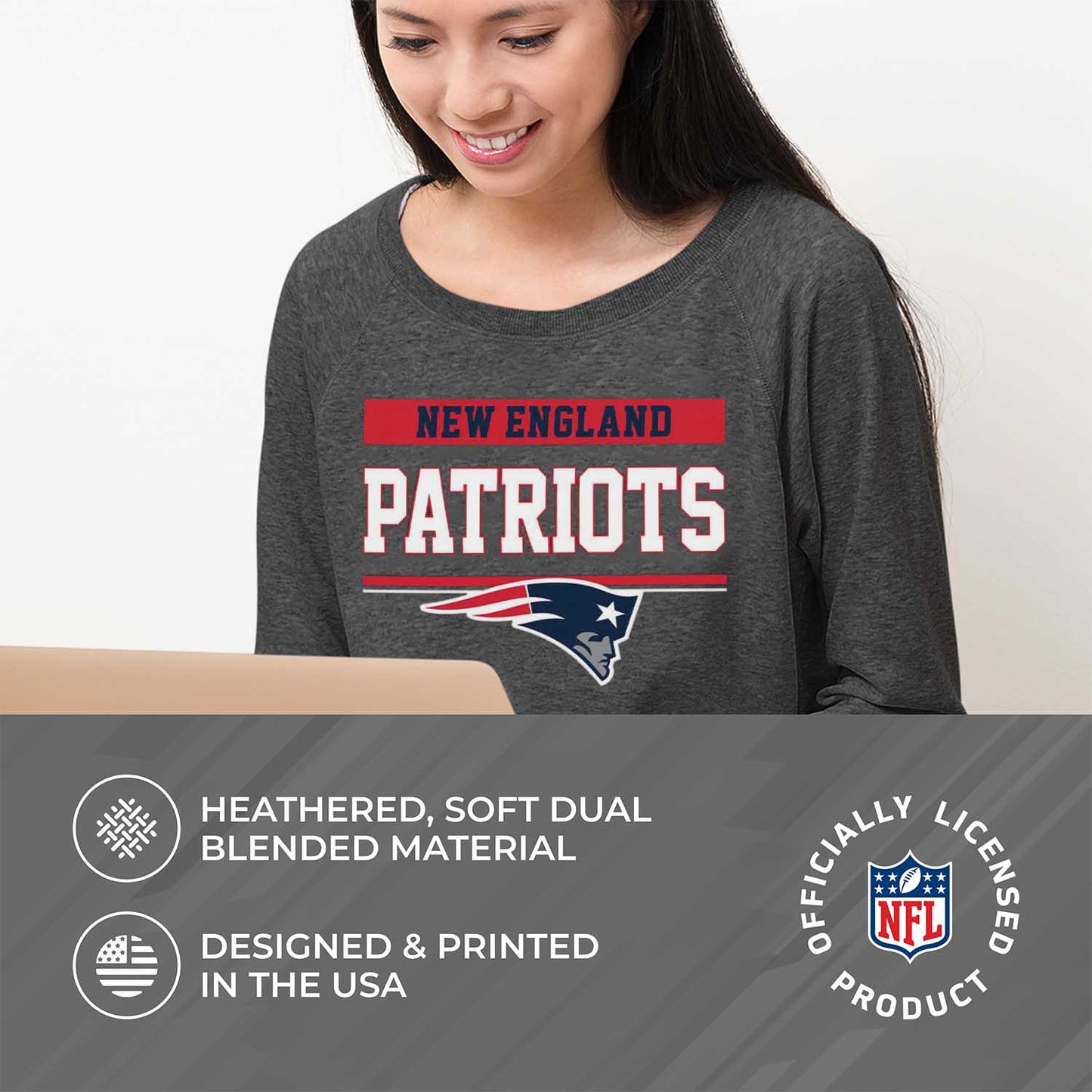 New England Patriots NFL Womens Team Block French Terry Slouchy Top - Charcoal