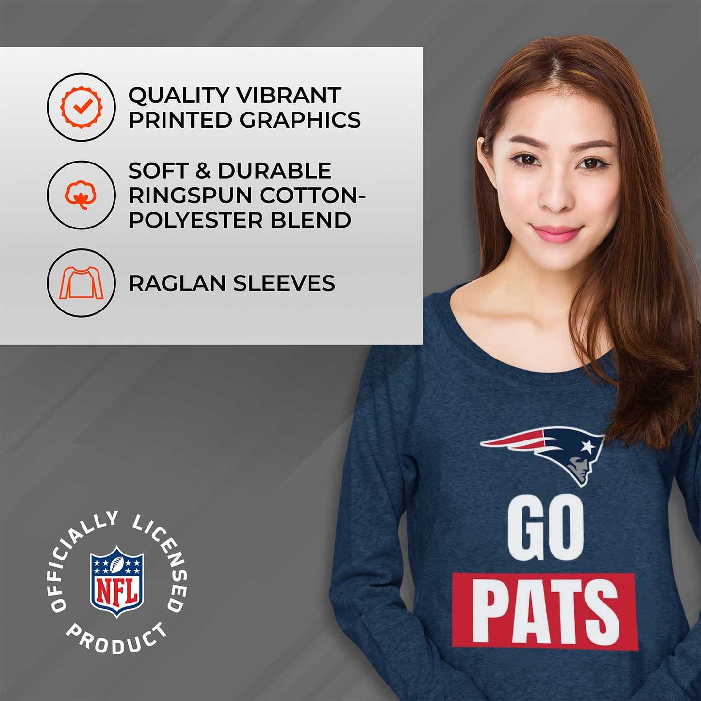 New England Patriots NFL Womens Plus Size Team Slogan Crew Neck - Navy
