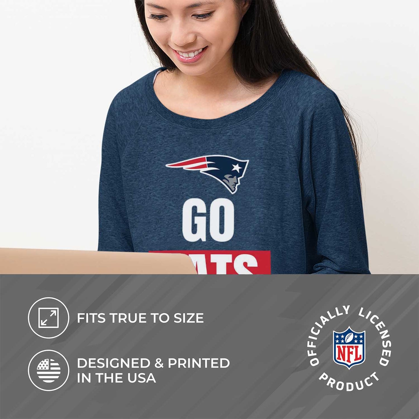 New England Patriots NFL Womens Plus Size Team Slogan Crew Neck - Navy