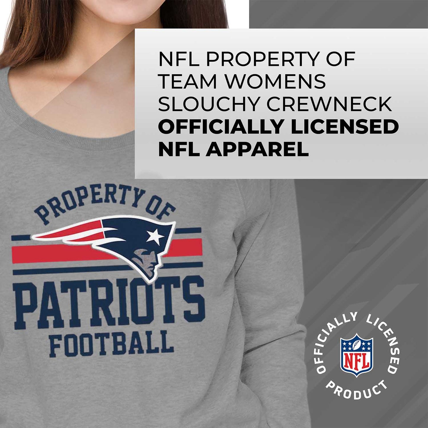 New England Patriots NFL Womens Property of Lighweight Crew Neck - Sport Gray