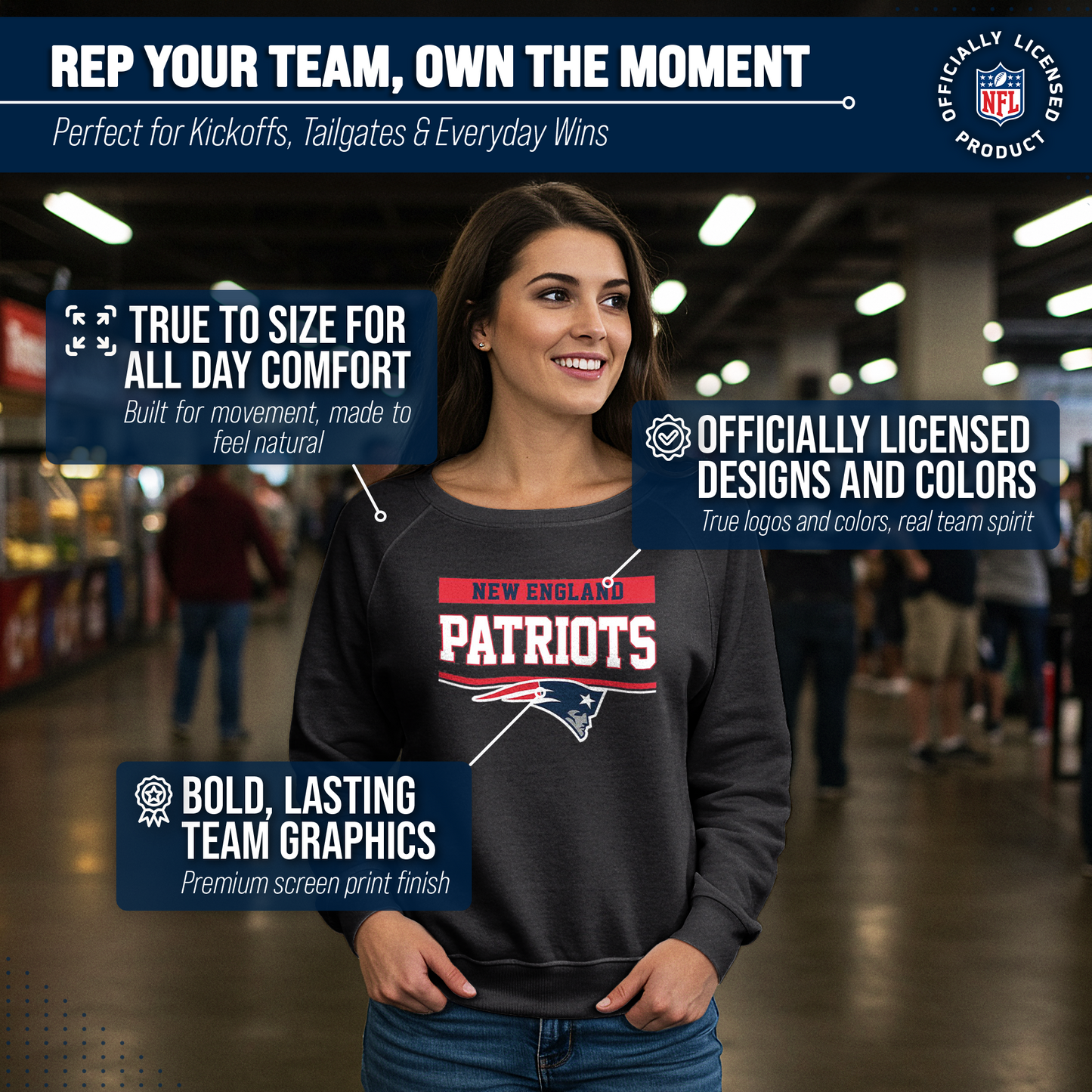 New England Patriots NFL Womens Team Block French Terry Slouchy Top - Charcoal