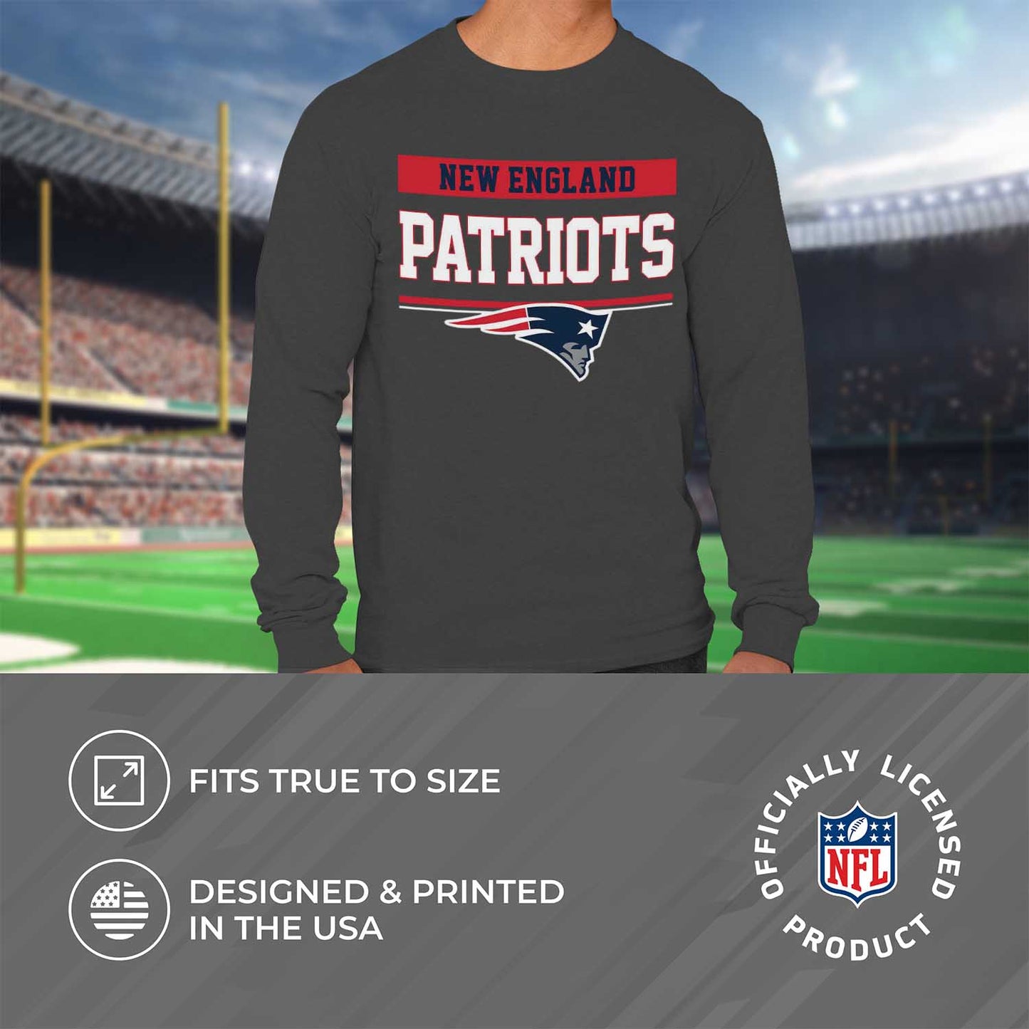 New England Patriots NFL Adult Charcoal Long Sleeve T Shirt - Charcoal