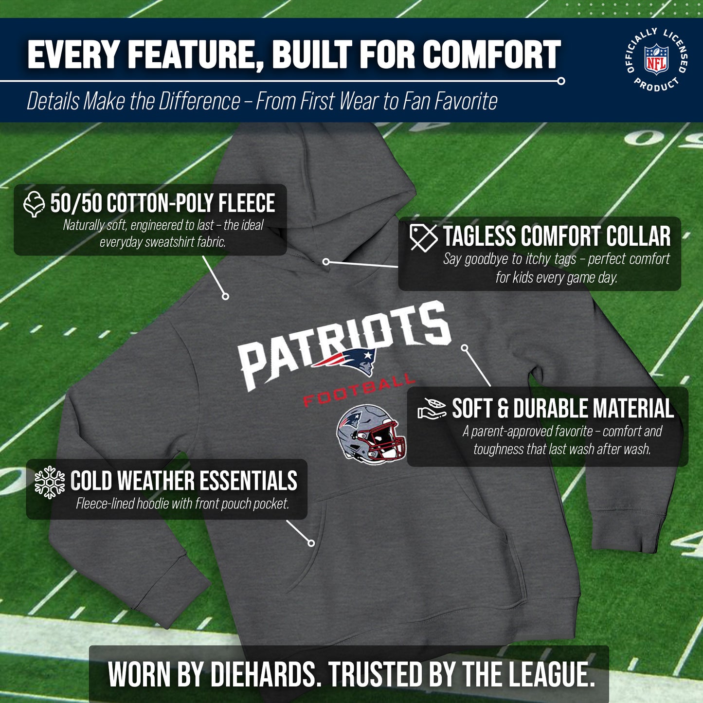 New England Patriots NFL Youth Football Helmet Hood - Charcoal