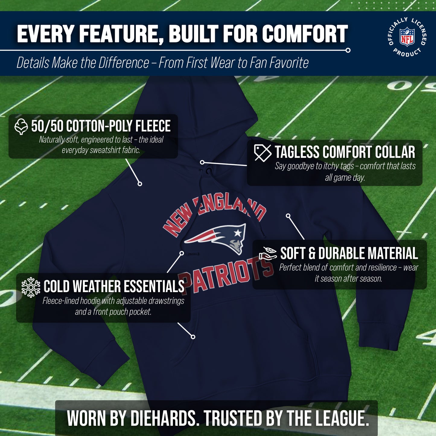 New England Patriots Team Fan Apparel NFL  Gameday Hoodie - Navy