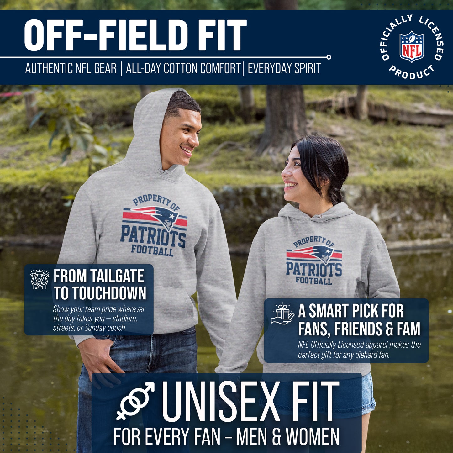 New England Patriots NFL Adult Property Of Hooded Sweatshirt - Sport Gray