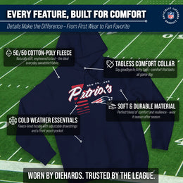 New England Patriots NFL Adult Unisex Retro Script Ultra Soft Fleece Hooded Sweatshirt - Navy