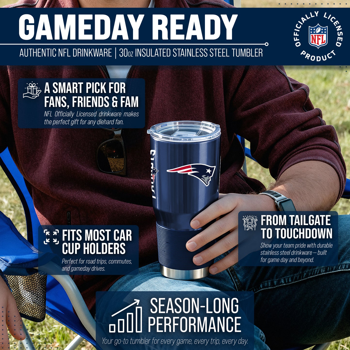 New England Patriots NFL 30oz Gameday Stainless Steel Tumbler - Navy