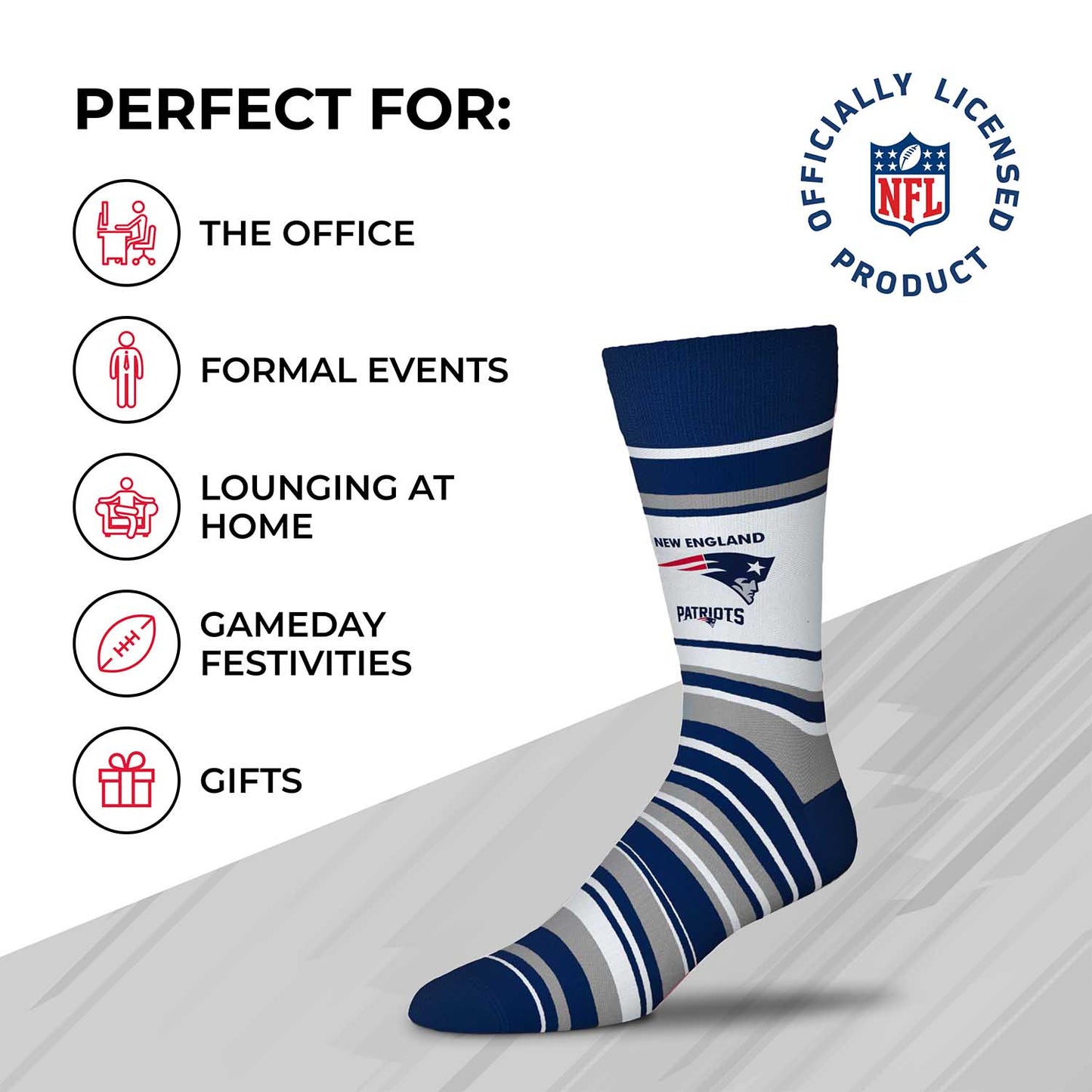 New England Patriots NFL Adult Striped Dress Socks - Navy