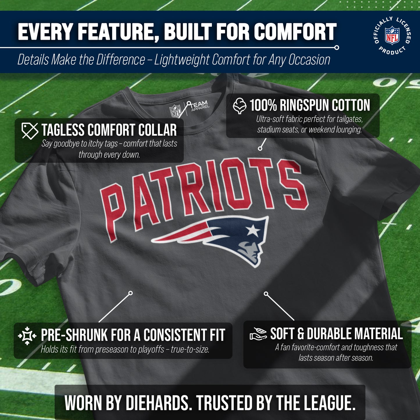New England Patriots NFL Home Team Tee - Gray