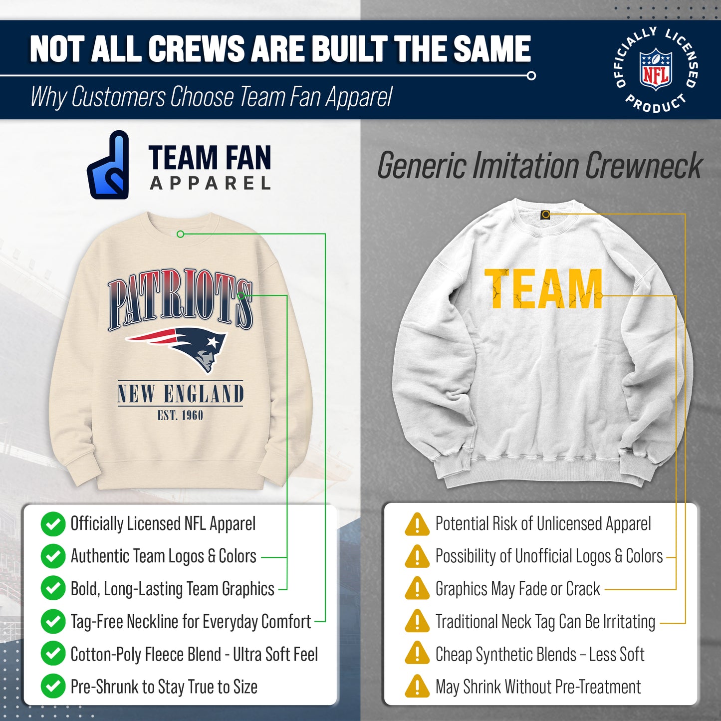 New England Patriots Womens NFL Starstruck Crewneck Pullover - Cream
