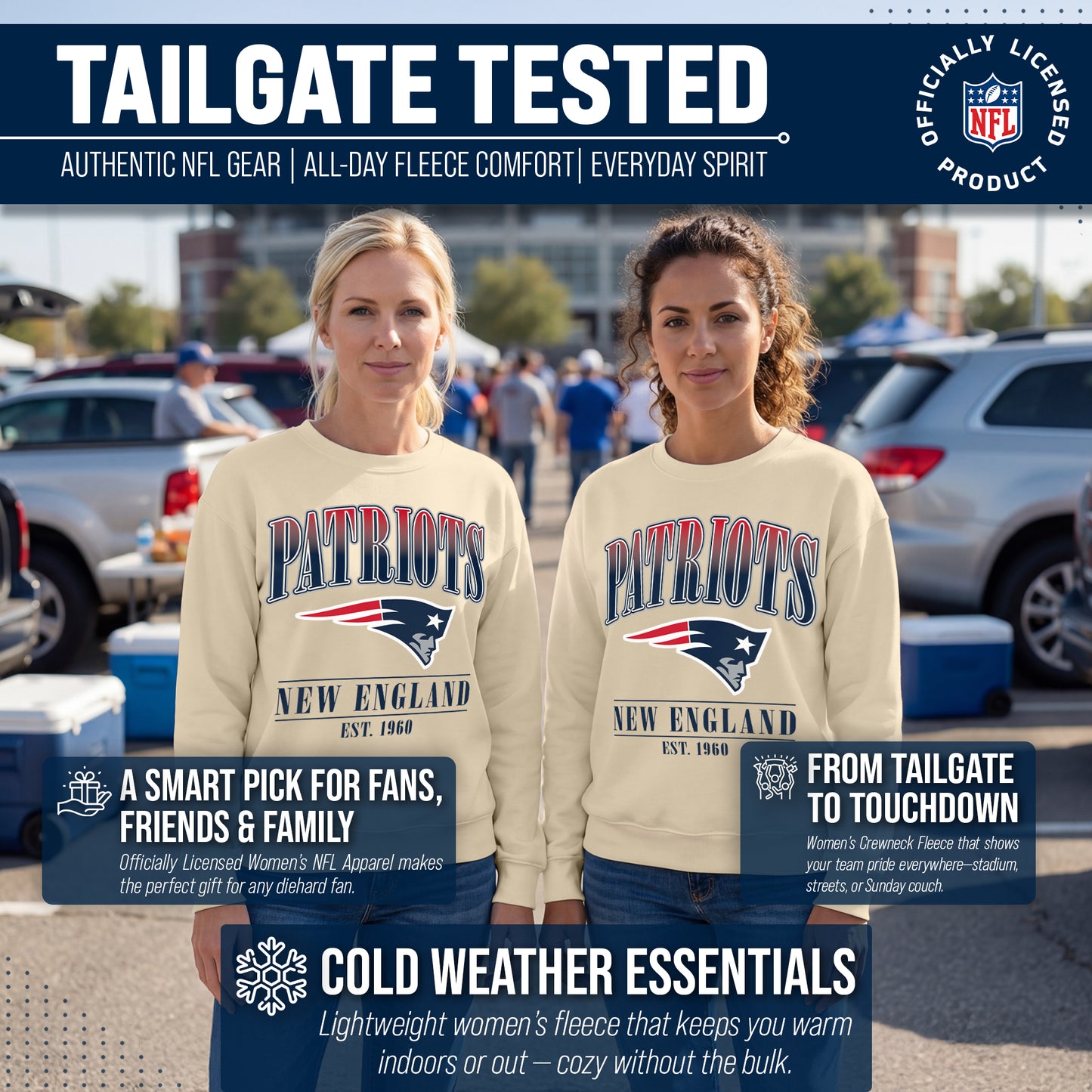 New England Patriots Womens NFL Starstruck Crewneck Pullover - Cream