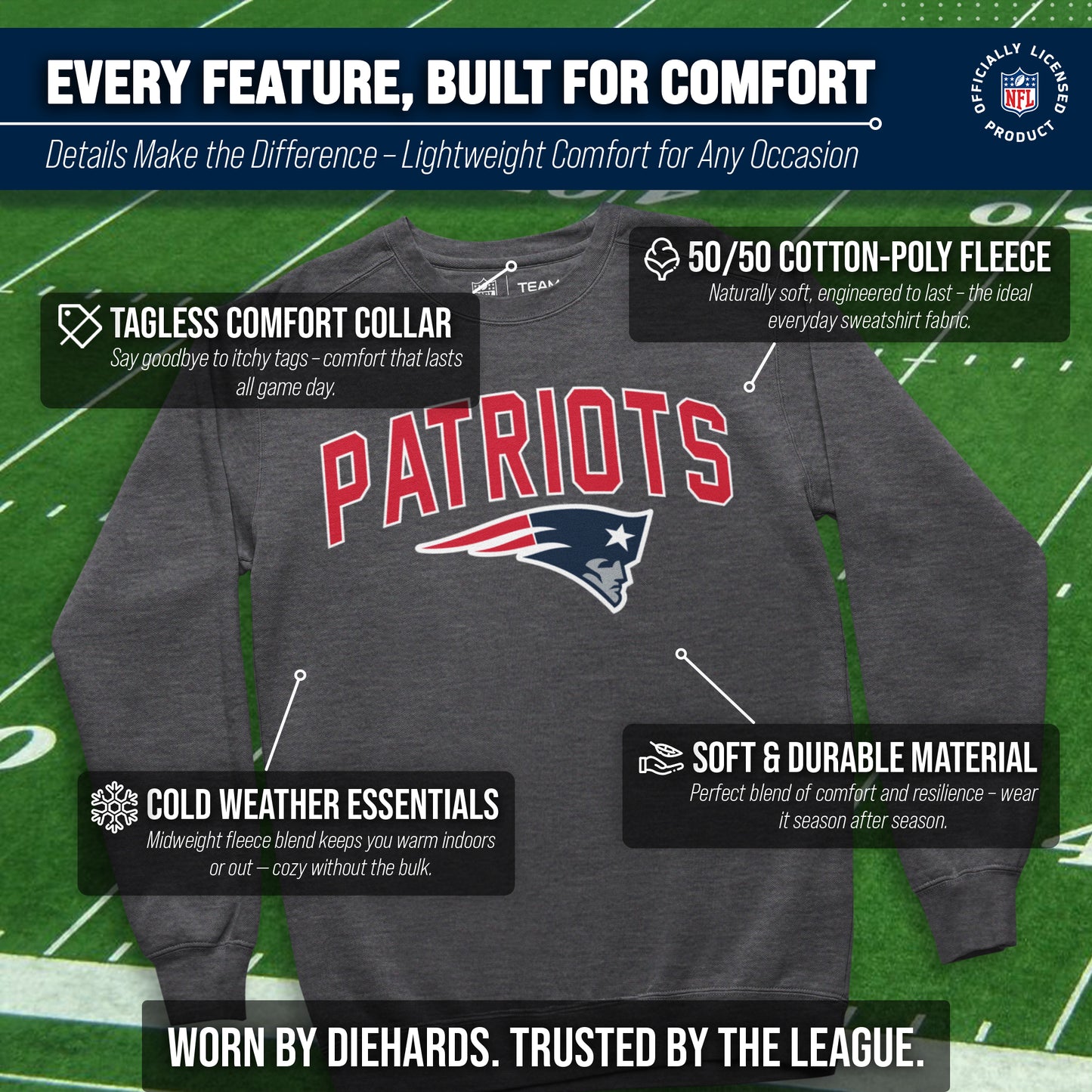 New England Patriots NFL Home Team Crew - Gray