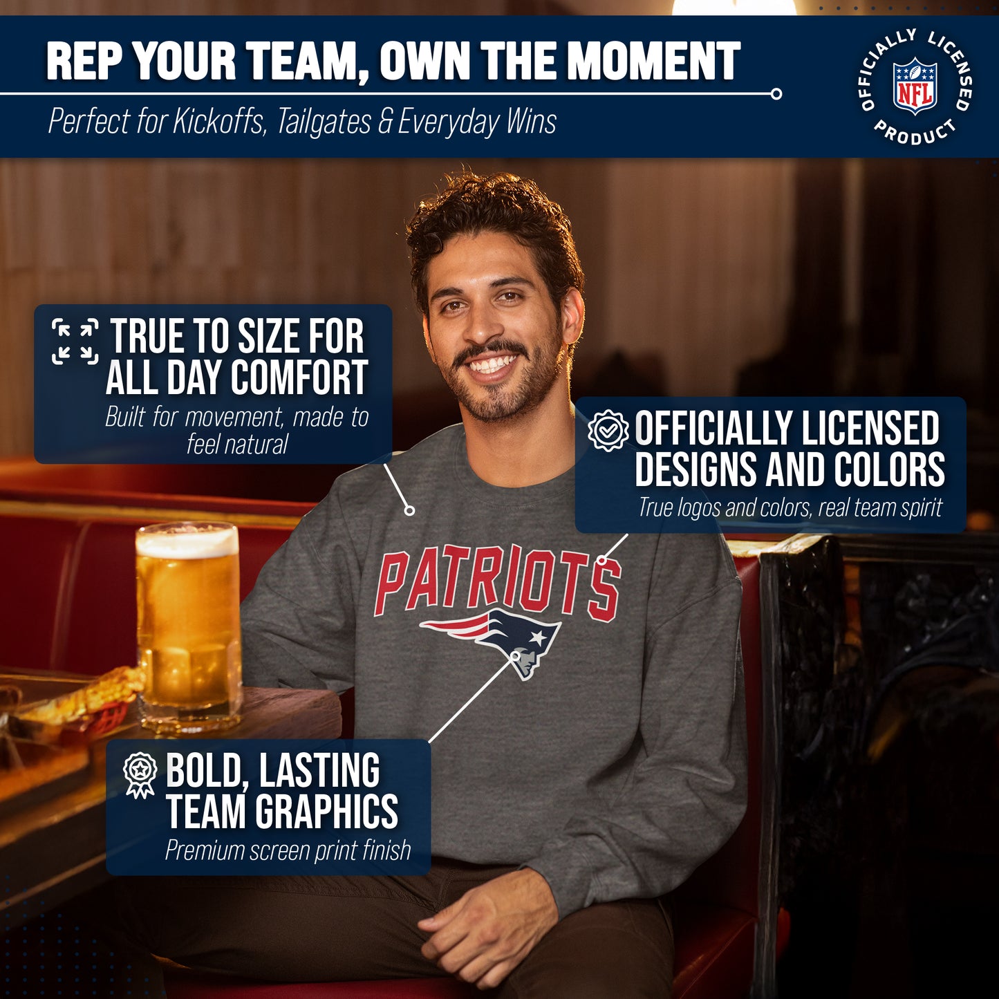 New England Patriots NFL Home Team Crew - Gray