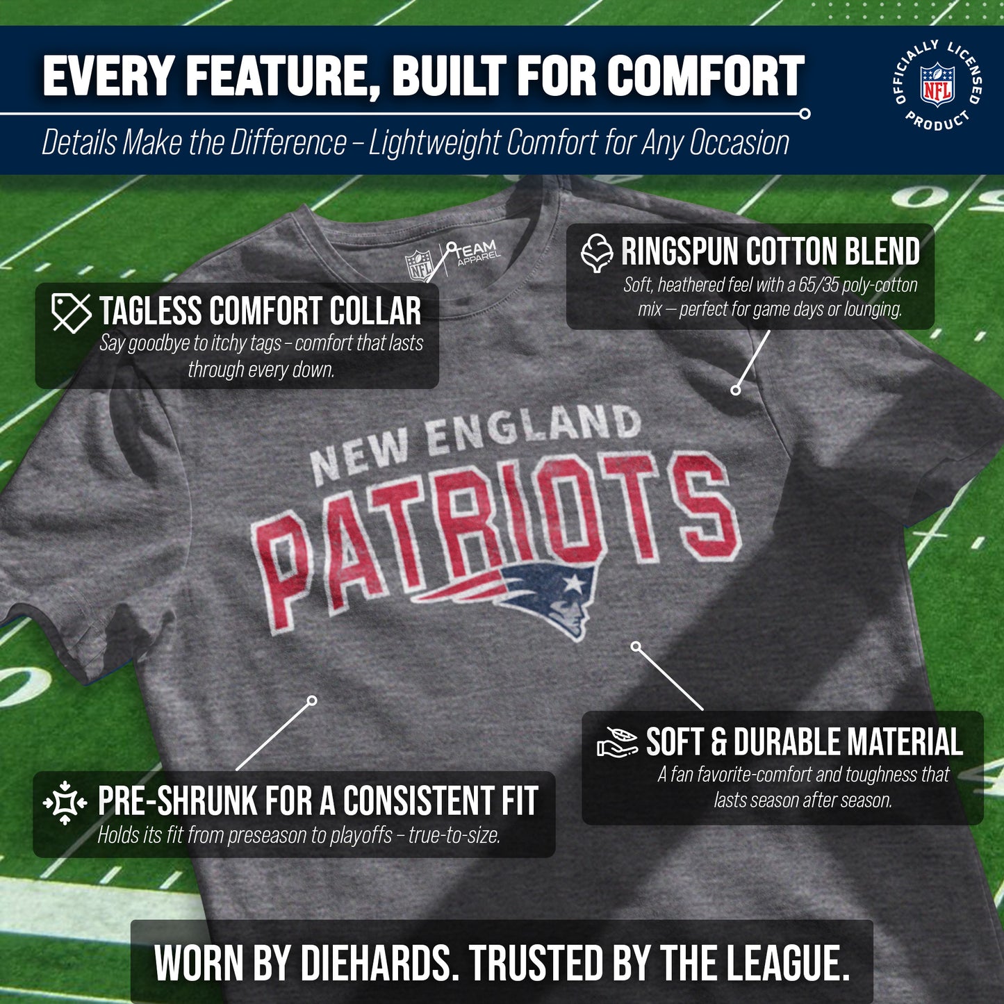 New England Patriots NFL Starting Fresh Short Sleeve Heather T-Shirt - Sport Gray