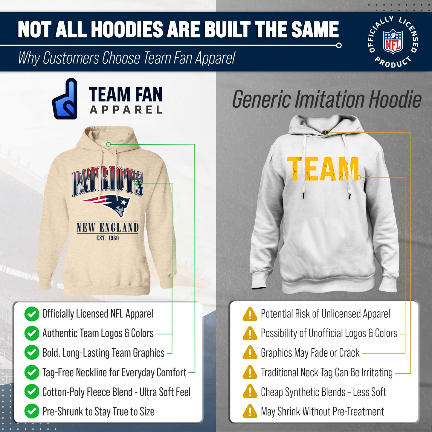 New England Patriots Ladies NFL Starstruck Fleece Pullover Hooded Sweatshirt - Cream
