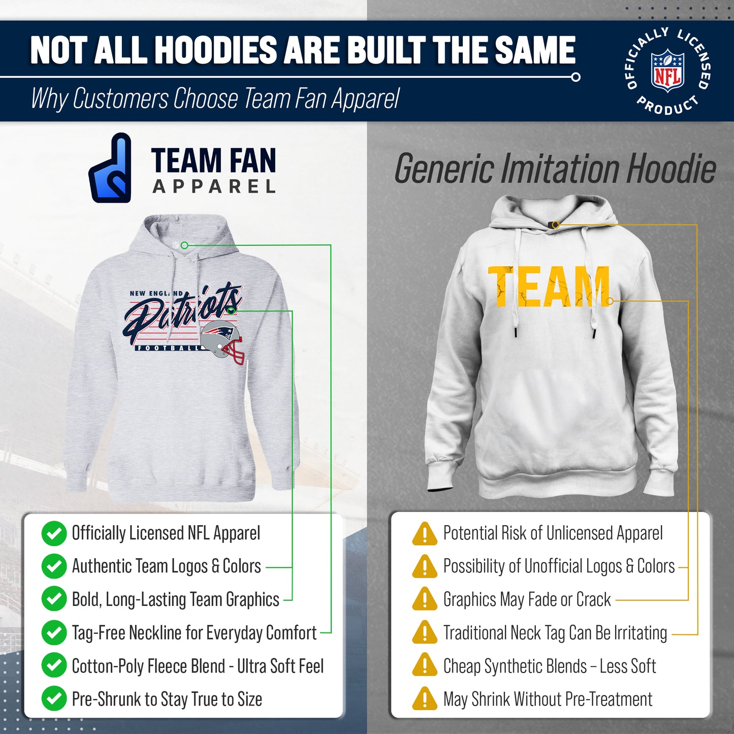 New England Patriots Ladies NFL Scrimmage Line Fleece Pullover Hooded Sweatshirt - Gray Heather